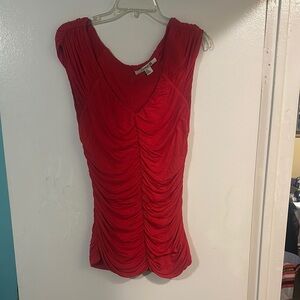 Forever 21 Red Cap Sleeve Ruched Blouse